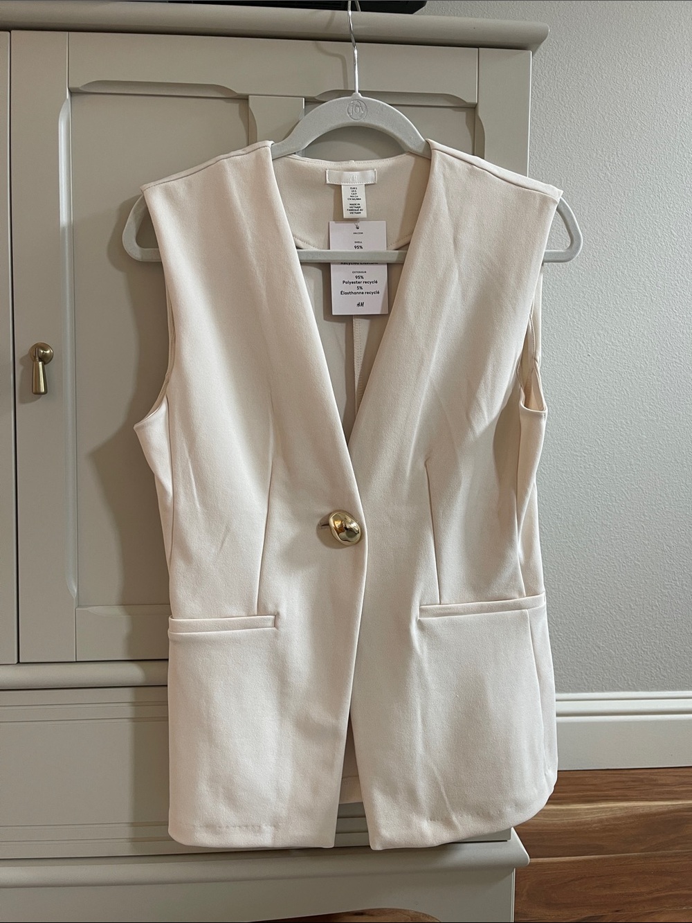 H&M Cream Sleeveless Blazer Vest with Gold Button